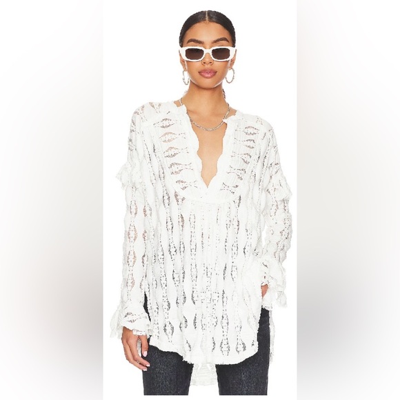 Free People Tops - Free People Cream Lace Candy Shop Peasant Tunic